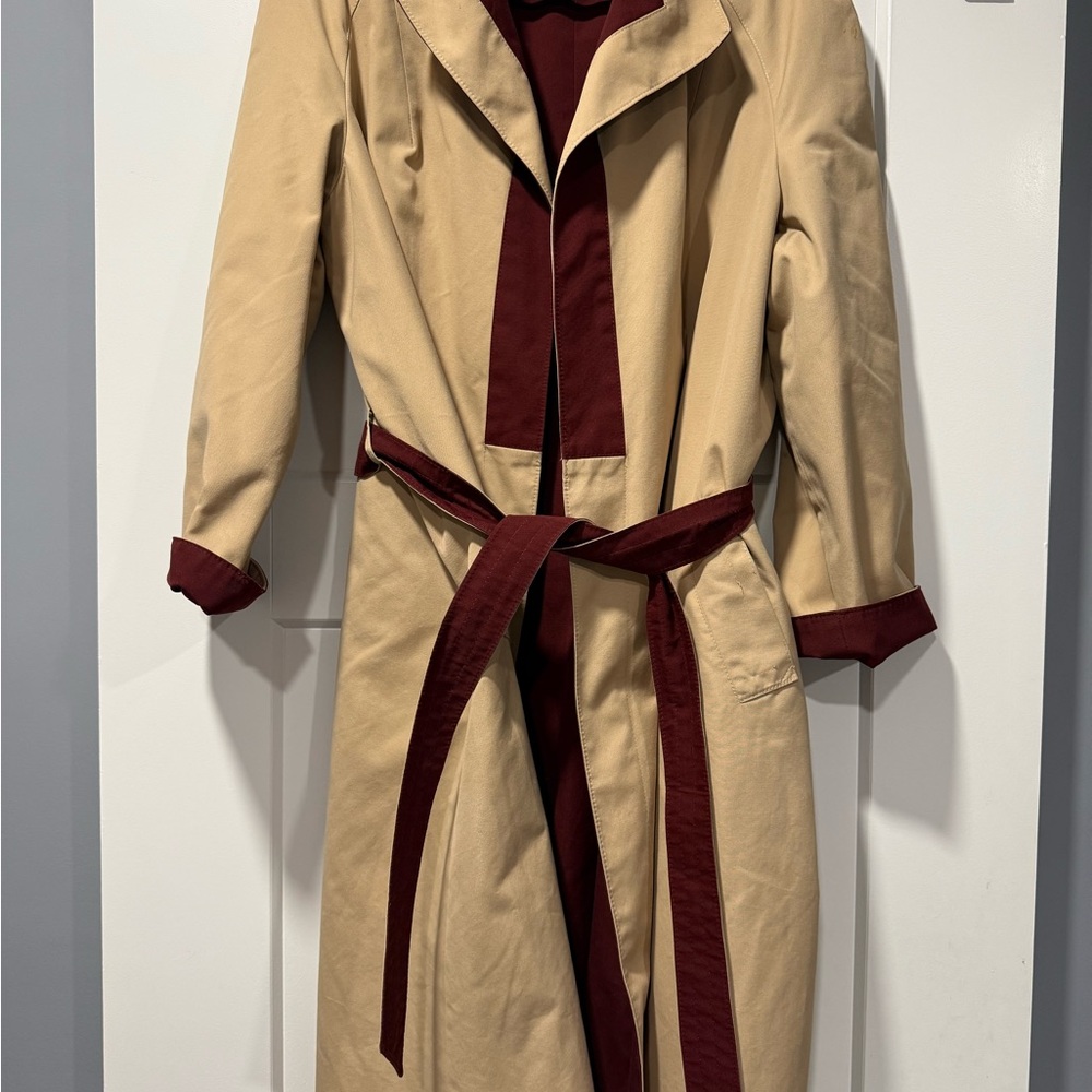 Etienne Aigner Tan and Burgundy Trench Coat